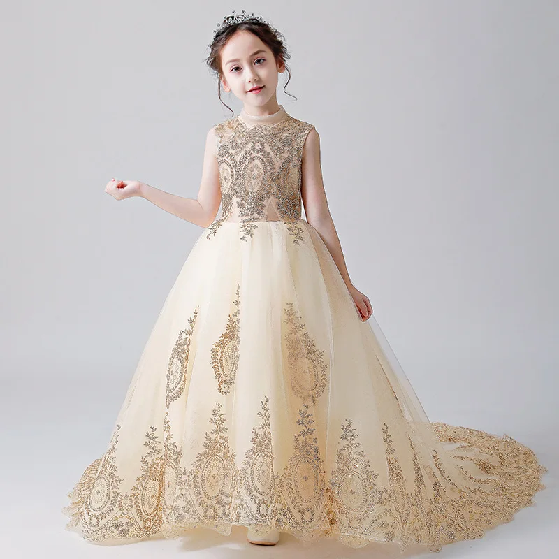 

Flower girl piano costume small host children's catwalk fluffy evening dress trailing model princess dress girl