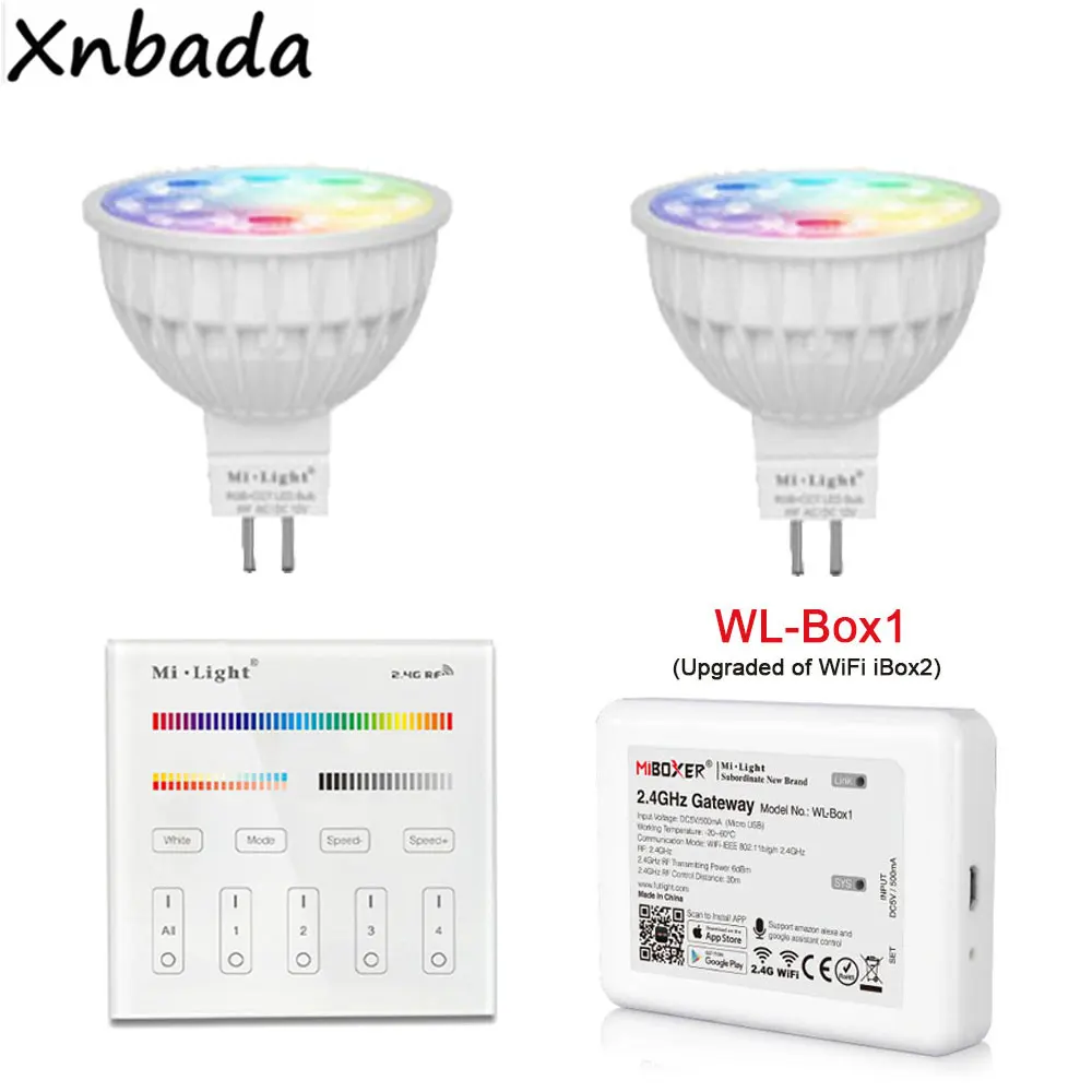 MR16 4 Вт Milight RGB+ CCT Светодиодная лампа прожектор AC/DC 12 В 2,4 г WL-Box1 светодиодный контроллер B4/T4 RGB+ CCT сенсорная панель дистанционного управления