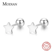 modian minimalism stars screw stud earrings 100 925 sterling silver charm beads tiny earring for women girls party jewelry