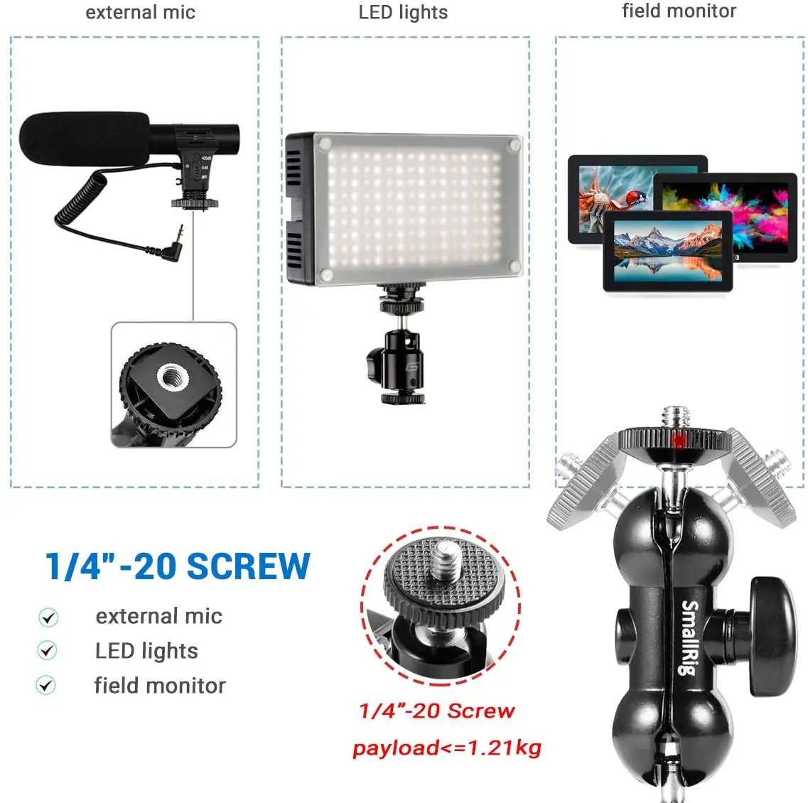 SmallRig Double BallHead with Clamp &amp 1/4&quot Screw For DJI Ronin Gimbal Quick Release With Extension Bar Arm- 1138 | Электроника