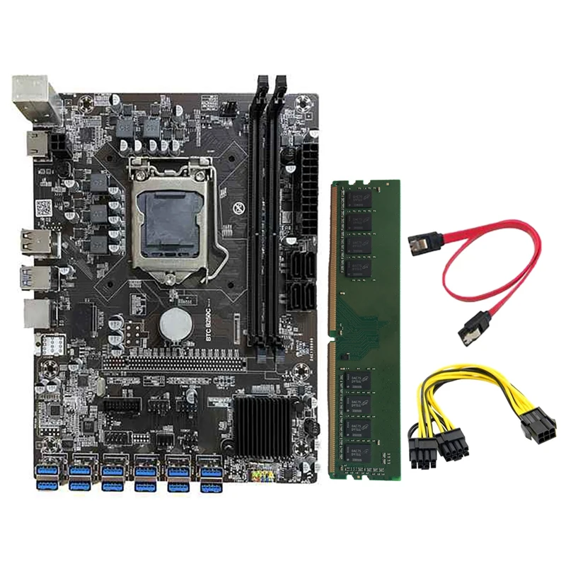 

Материнская плата B250C 12 с USB 3,0 на PCI-E 16X, графический слот LGA1151 DDR4 DIMM, ОЗУ для майнинга BTC, с памятью DDR4 8G и кабелем питания