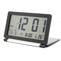 electronic alarm clock calendar home temperature office flip desk digital mini silent travel folding lcd display