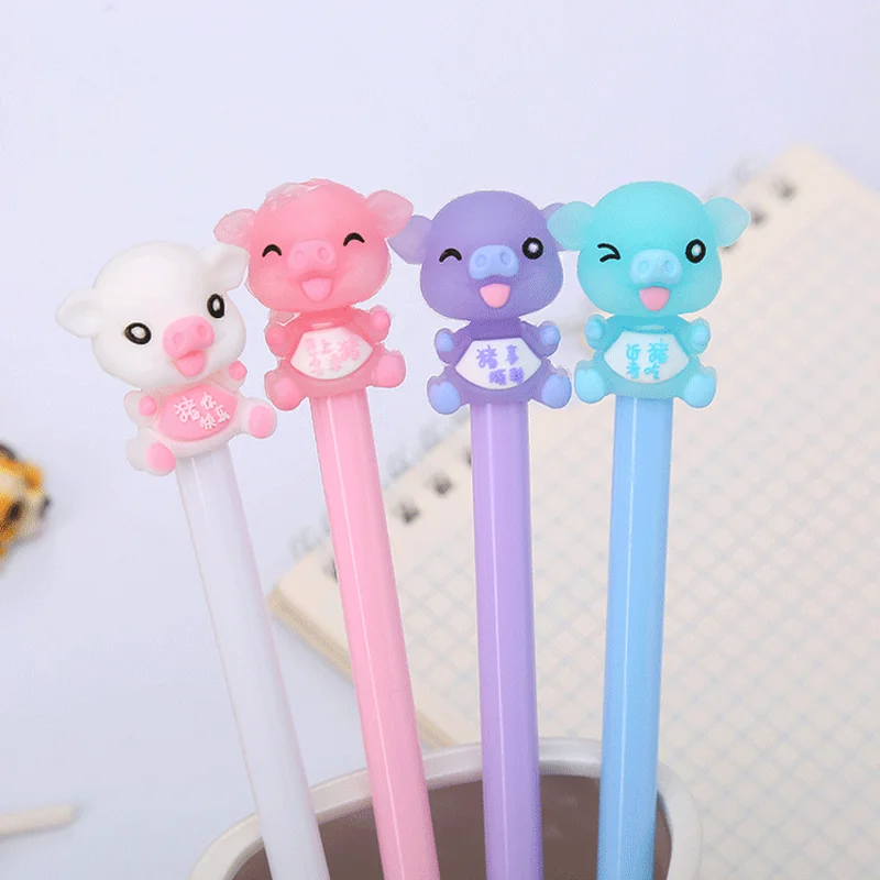 

4pc Cute Dudou Pig Gel Pen Creative Promotional Stationery Gel Pen Cute Soft Silicone Small Pig Black Office For School Supplies