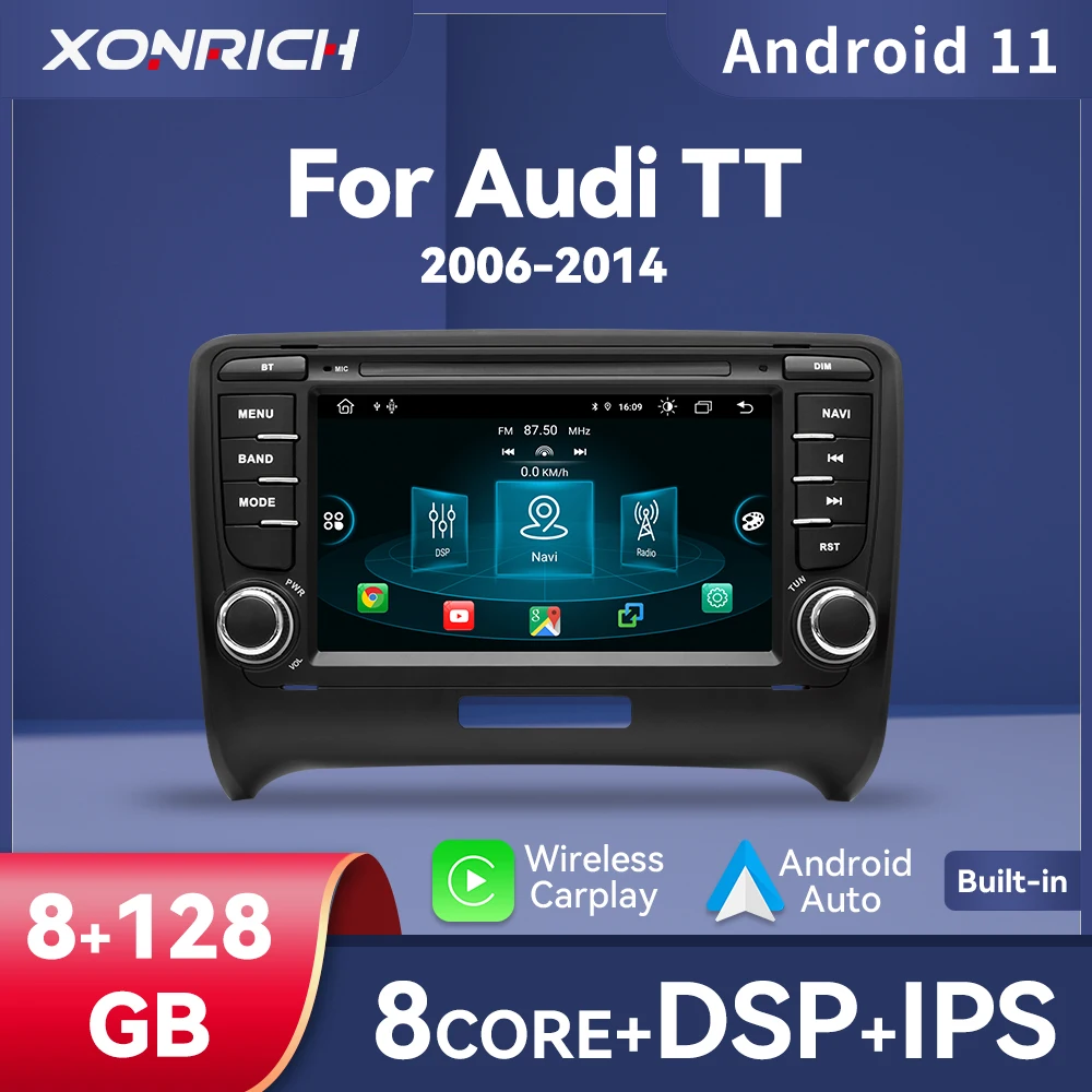 Автомобильная Мультимедийная система Carplay 8 ГБ + 128 Гб Android 11 для AUDI TT MK2 8J 2006 2007 2008 2009