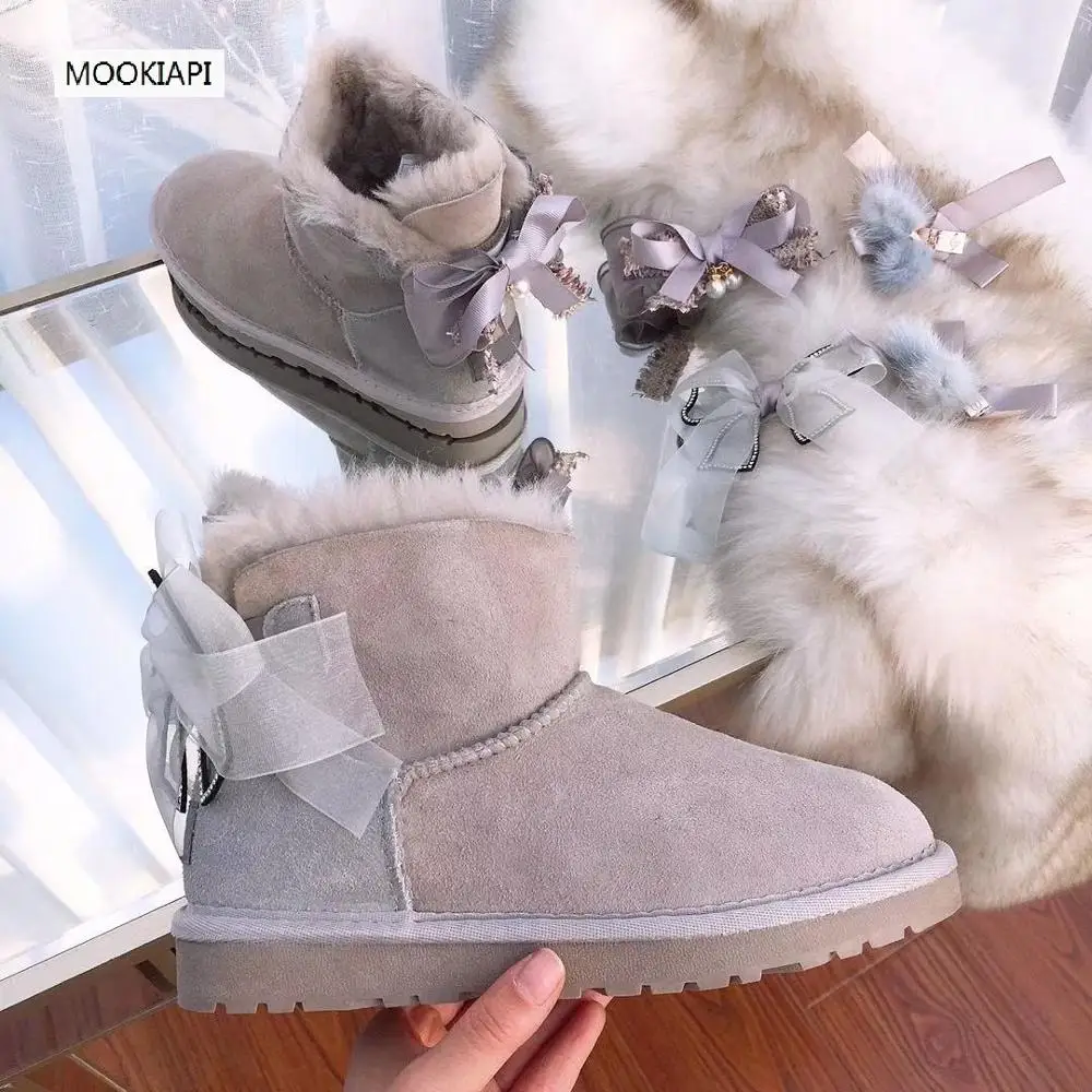 Китайские Брендовые женские зимние сапоги Натуральная овечья кожа 100% шерсть