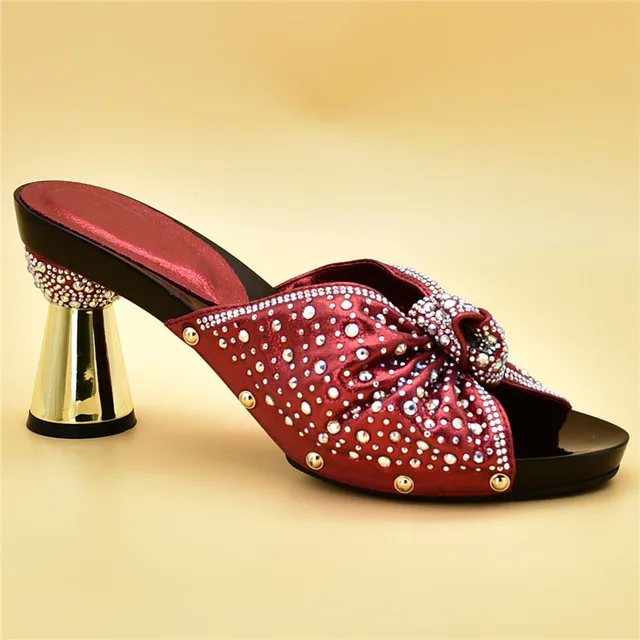Red shoes only Новейший дизайн; комплект из туфель и сумочки в африканском стиле; украшенный стразами; Модный комплект из туфель и сумочки в нигерийском стиле для свадьбы - Цвет: Red shoes only