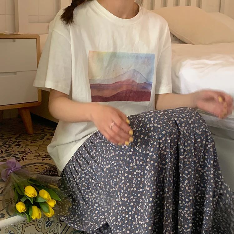 

YOCALOR Print T Shirts Women Fashion O Neck Short Sleeve Female Tops Summer 2020 New Loose Casual Oversized Ladies Tees