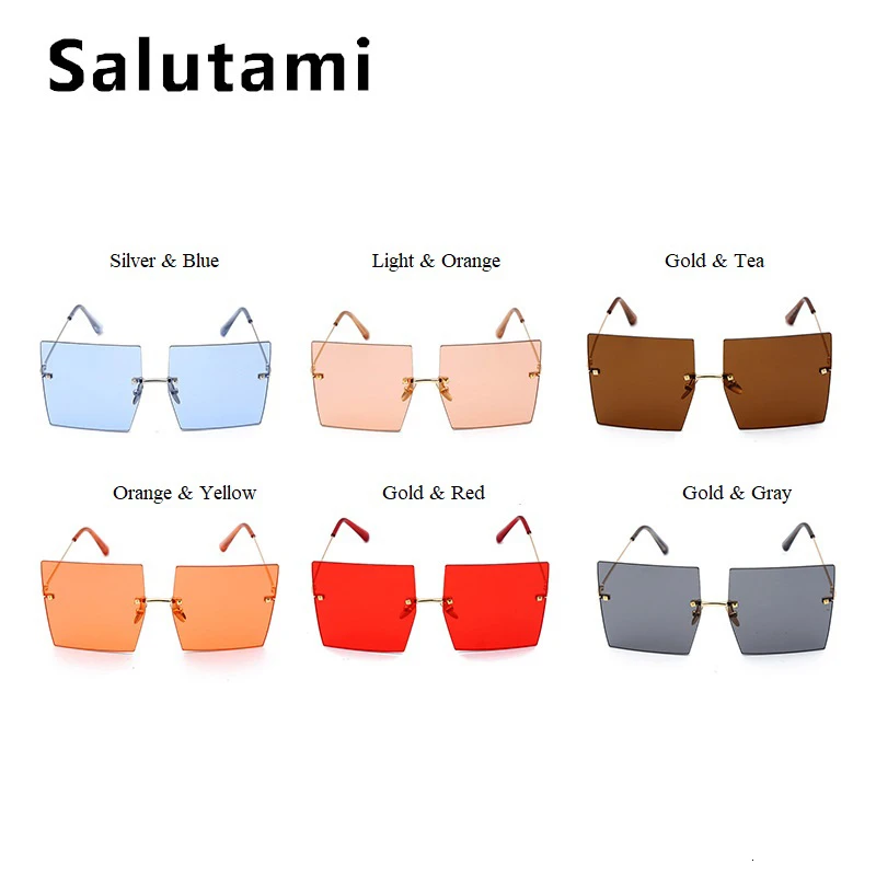 

Single Bridge Rimelss Square Sunglasses For Women Vintage Oversize Frameless Gradient Sun Glasses Female Sexy Cool Shades Men