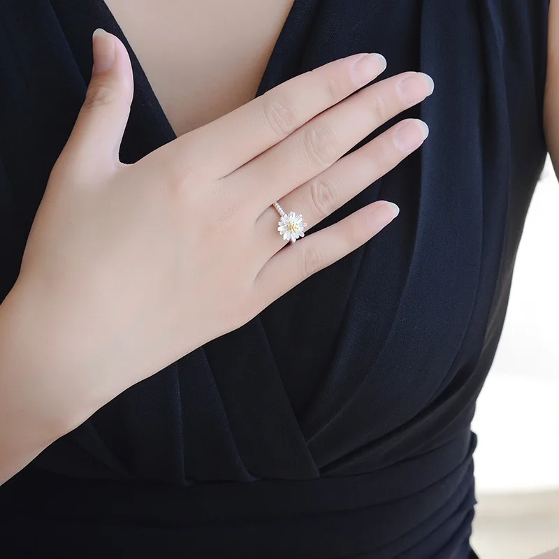 2018 Новое поступление 925 Стерлинговое Серебро ромашка цветок кольцо Мода серебро