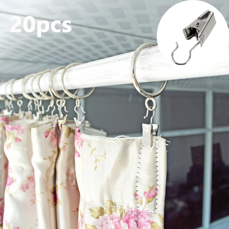 

20 Pcs/pack Metal Heavy Duty Curtain Clips W Hook Silver Color Hooks Durable Home Decoration Curtain Decorative Accessories