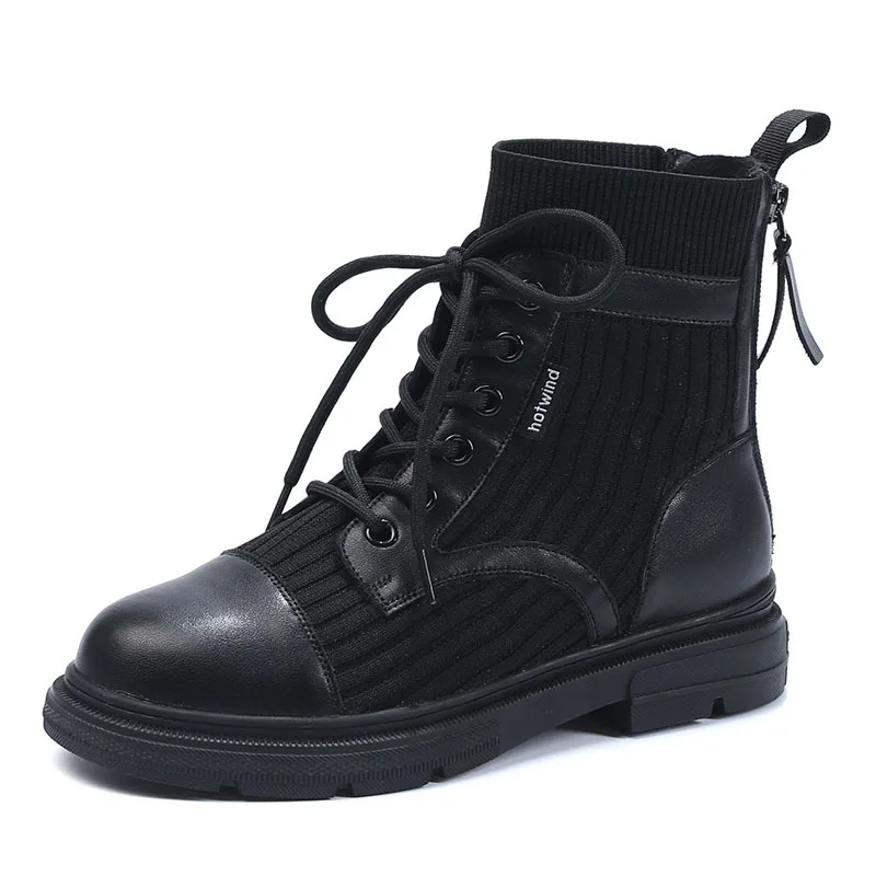 

2020 New Ins Internet Celebrity Thin Leather Stretch Knit Breathable Autumn Short Boots