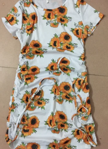 

2021 Women Dress Summer Sundress Casual Short Sleeve O-Neck Flower Printed Ladies Loose Mini Dress Beach Dresses Vestidos