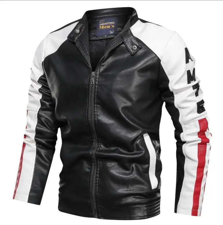

Men'S Motorcycle Leather Jacket Patchwork Bike Outwears Large Size Autumn Spring Bomber Coatchaqueta Hombre Leather Tops J3222