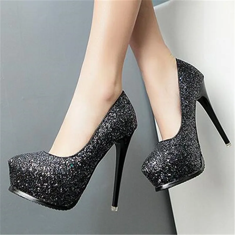 

2020 New Spring Shoes Women Pumps High Thin Heels 12cm Round Toe Sexy Bling platform Bridal Wedding Women Shoes tacones mujer