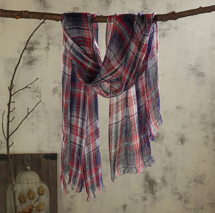

Japanese Pure Linen Large Plaid Scarf Air Conditioning Shawl Men's And Women's Spring And Summer Thin Shawl European And America