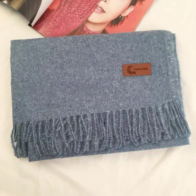 Brand Designer Winter Cashmere Scarf For Women Unisex Wool Scarf Pashmina Solid Color Tassels Ladies Stole Wrap Men Scarves - Цвет: Светло-голубой