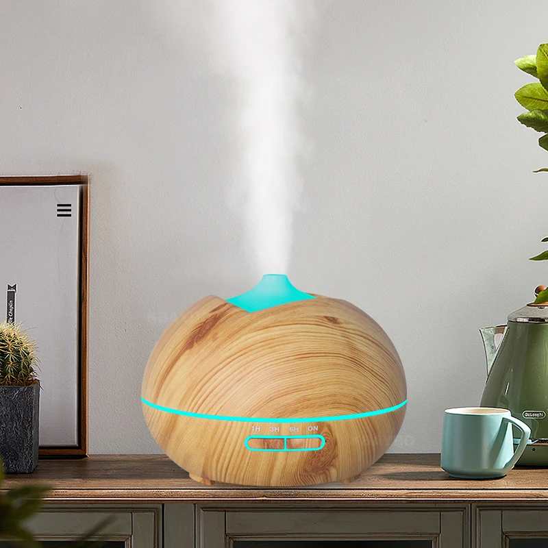

400ml Aroma Essential Oil Heart Shape Diffuser Ultrasonic Air Humidifier with Wood Grain 7 Color Changing LED Lights for Office