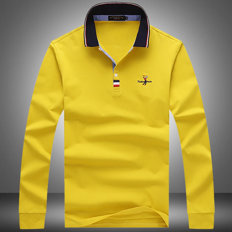 

2021 New Autumn Fashion Casual Long Sleeve Business High Quality Cotton Mens Solid Lapel Polo Shirts Shark Brand Male Clothing