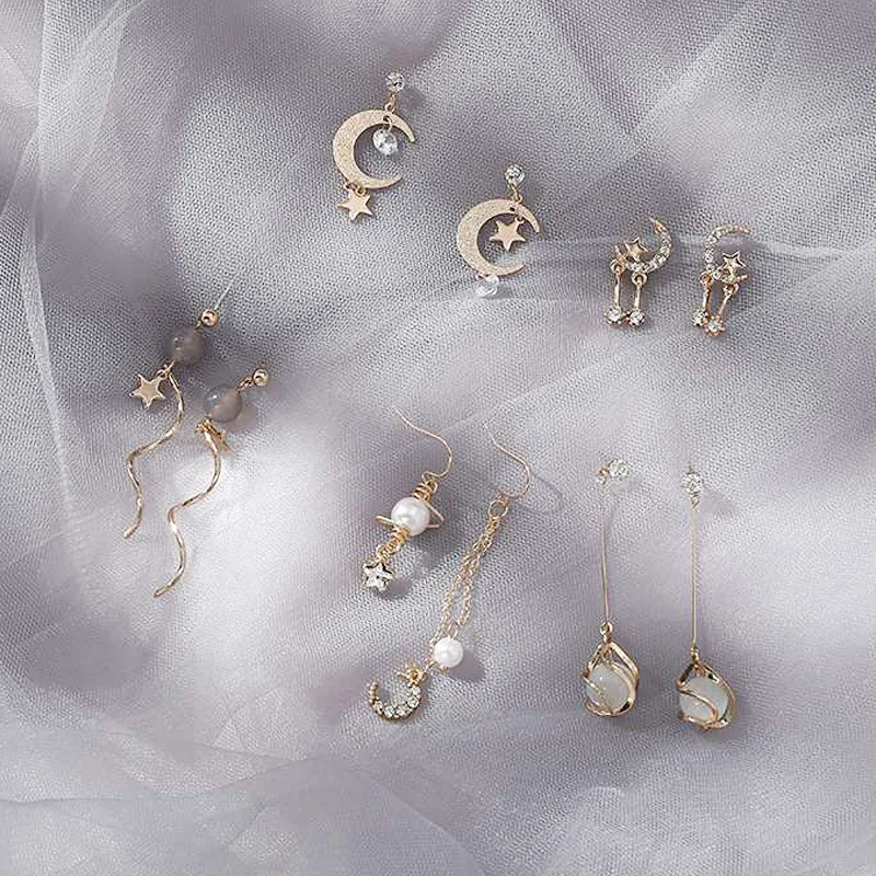 Корейский простой темперамент звездное серии Стразы Смолы Серьги висюльки с