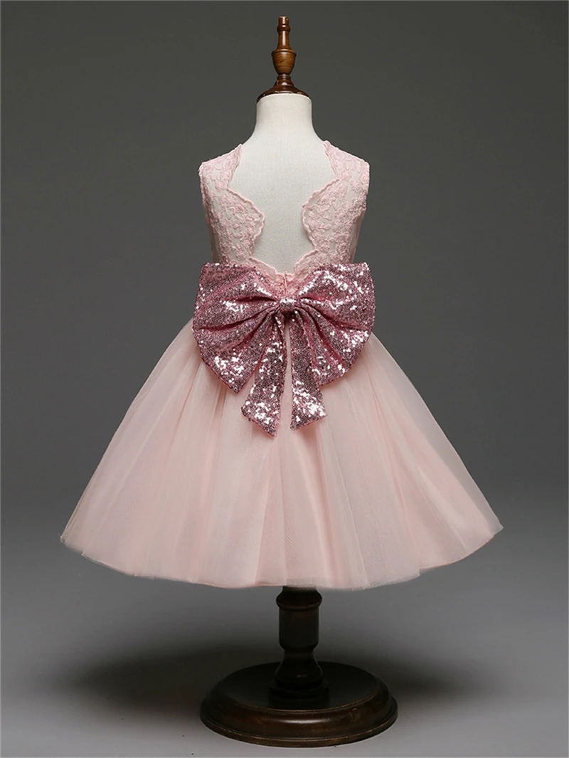 Детское кружевное платье с открытой спиной летнее официальное для новорожденных