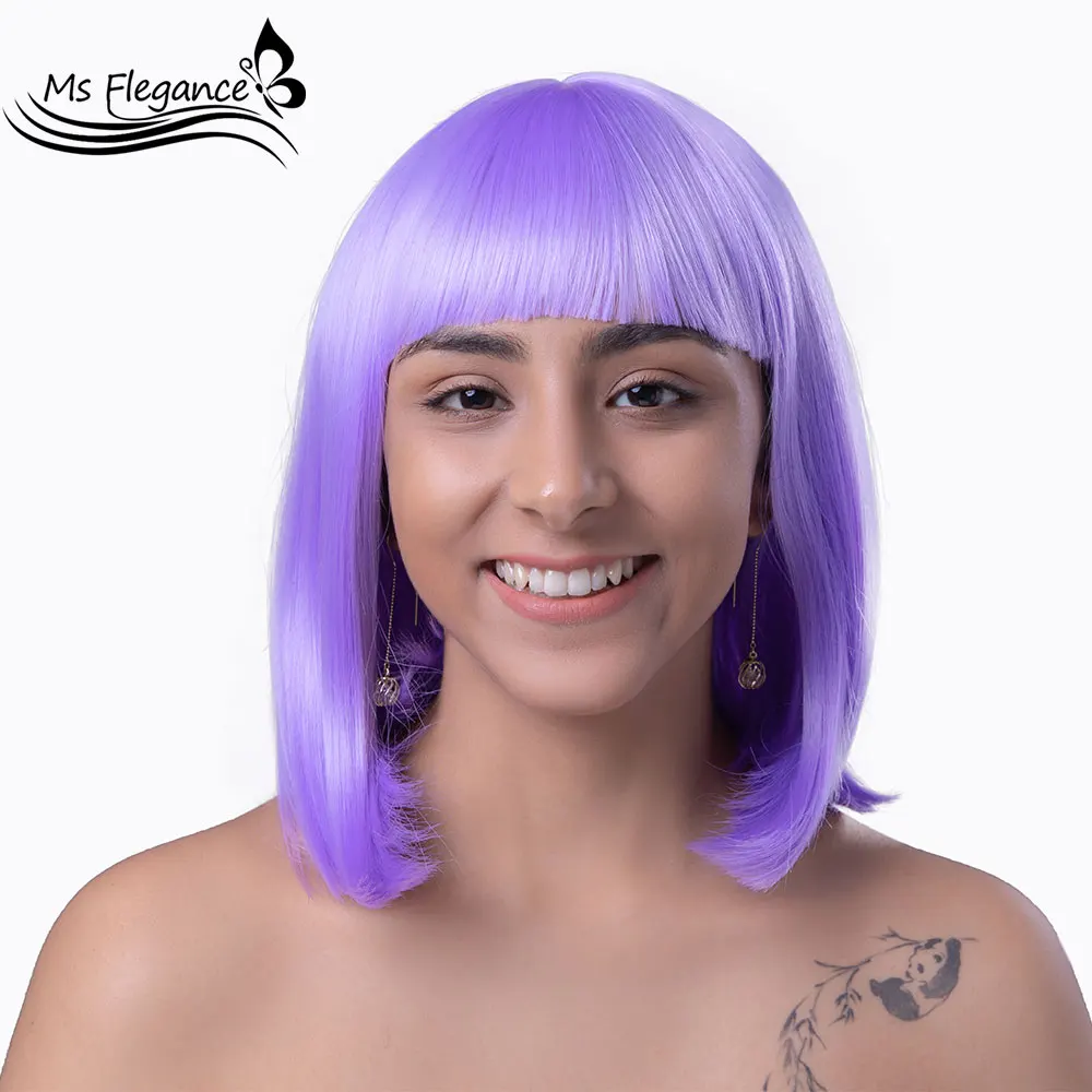 

Женский короткий фиолетовый парик MS FLEGANCE, с челкой, для косплея, искусственные волосы для женщин, натуральные розовые парики, Лолита, для пов...