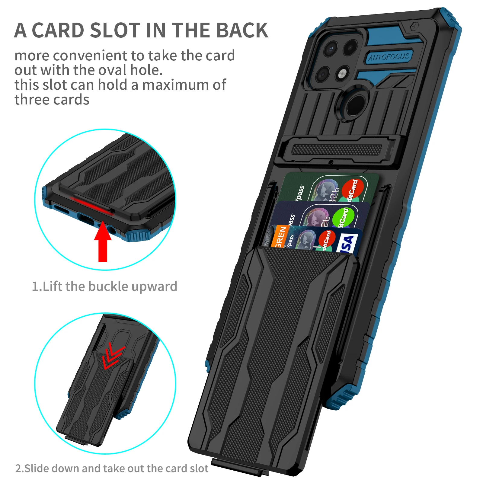 

Shockproof Armor Phone Case For Oppo A15 A15S A16 A54 A74 4G F19 A7 A5S A12 A11K F9 Card Package Invisible Kickstand Back Cover