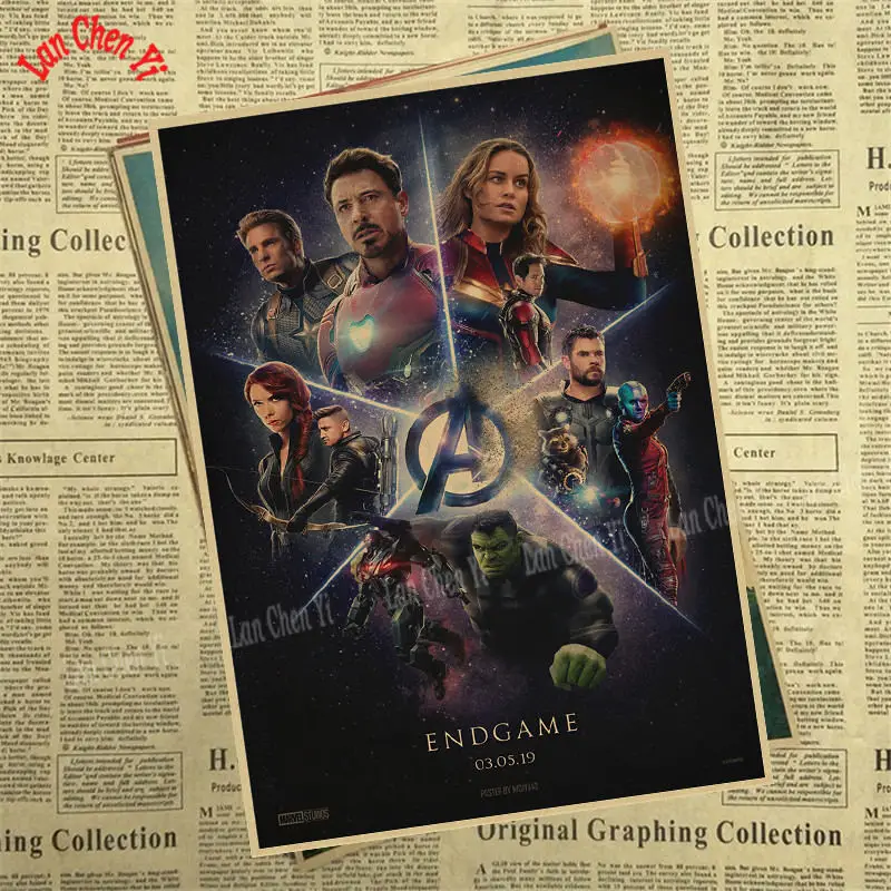 Бургундия Marvel Фильм Мстители: эндшпиль крафт-бумага плакат художественный напечатанный номер живопись наклейки на стену - Цвет: Бургундия