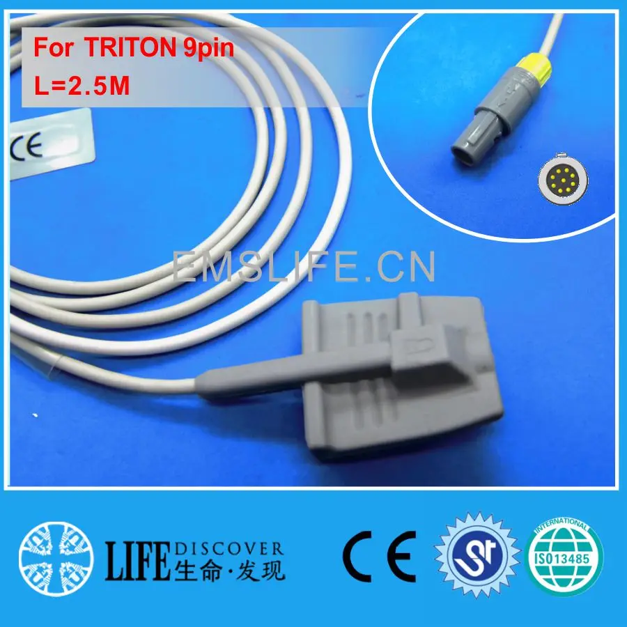 

Long cable adult soft silicone spo2 sensor for TRITON 9pin patient monitor