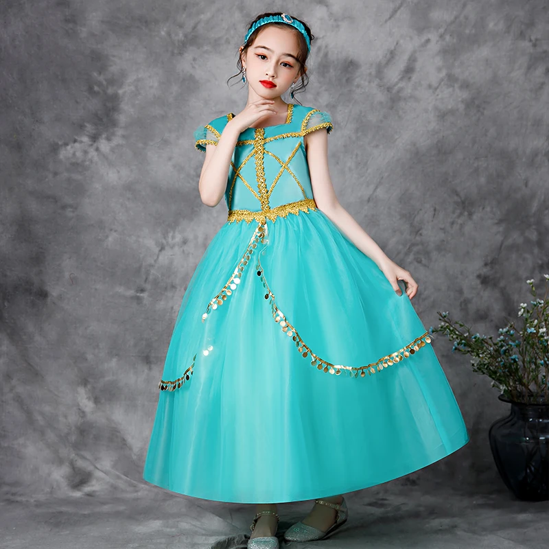 

Ruifgalsb Christmas Princess jasmin dresses baby Ball gown Costume Party Girls Fancy Aladdin Dress Cosplay with heandband
