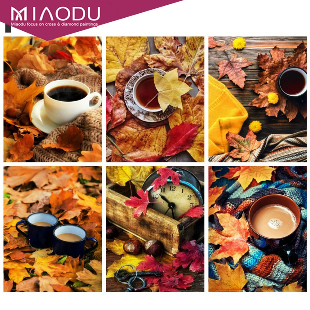 

Miaodu Diamond Painting Autumn Fallen Leaves Full Drill Diamond Embroidery Mosaic Coffee Cup Cross Stitch Home Decor