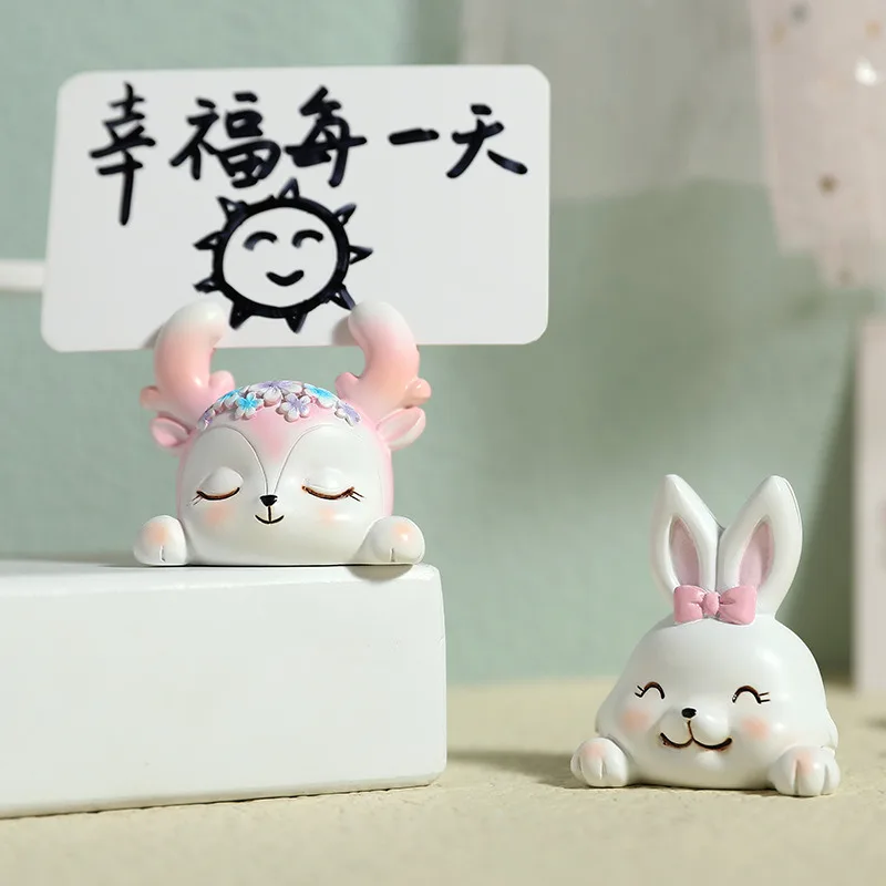 

Kawaii Elk Rabbit Animal Memo Clip Cute Cartoon Resin Photo Clip Seat Card Holder Desk Decoration Card Clip Note Stand Holder