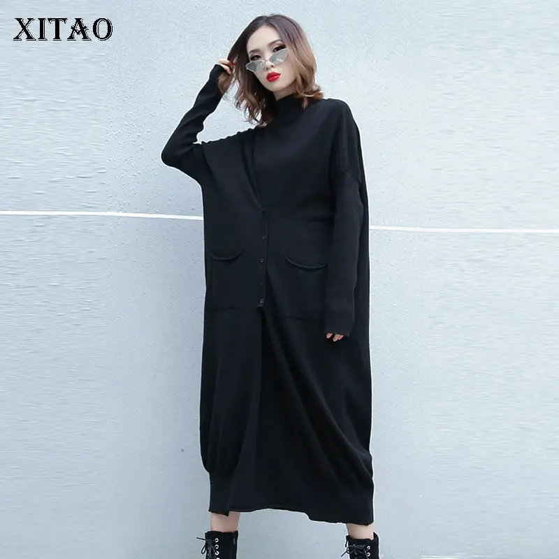 XITAO вязаное изделие с со складками больших размеров платье женская одежда 2019