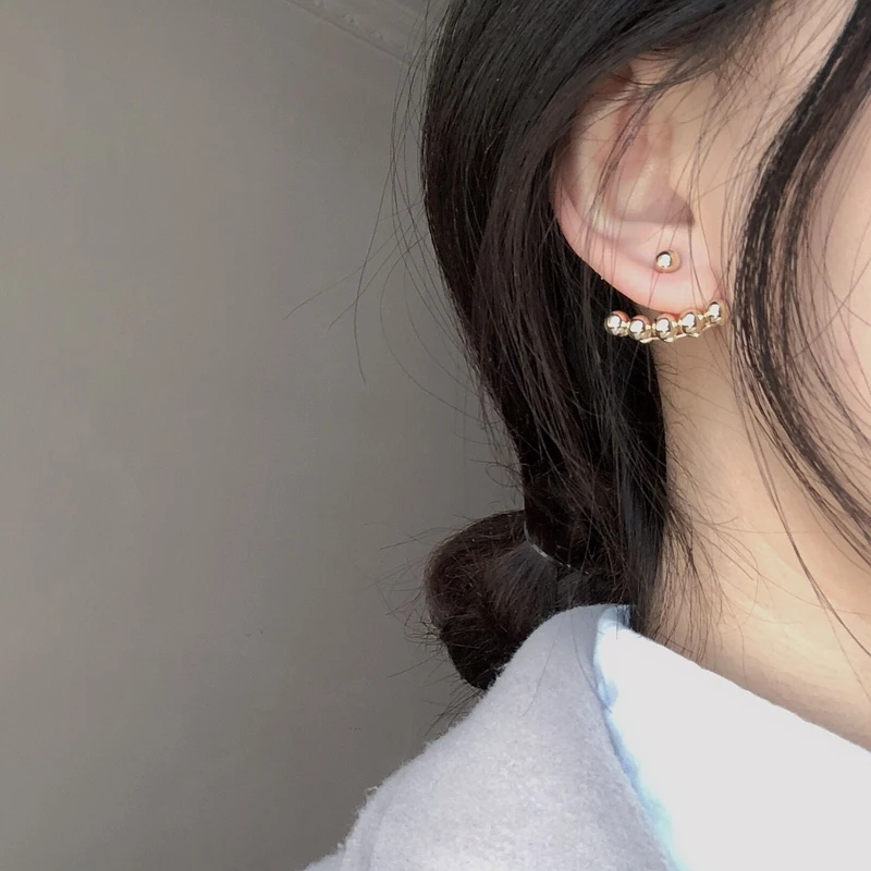 

S925 needle Delicate Earrings Popular Design Metal Golden Plating Beads Stud Earrings For Girl Student Gifts