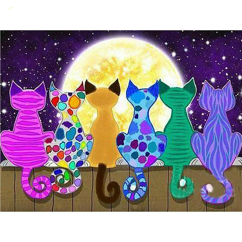 

CraftArtGo 5D DIY Diamond Embroidery Colorful cat Full Square Round Rhinestone Mosaic Painting Cross Stitch Flowers Diamond Kit