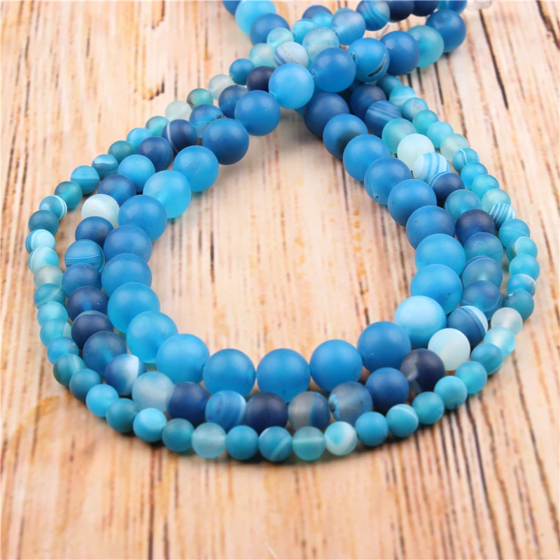 

Wholesale Frosted blue stripes 4/6/8/10 / 12mm Natural Stone Loose Beads Jewelry Bracelet Necklace Make