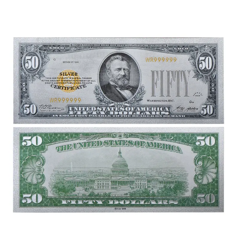 USD 50 1928 Year WR красочные серебряные банкноты США Трамп Поддельные Банкноты долларов копия денег банкноты бумага сбор денег для подарков на день рождения - Цвет: USD 50 1928 Year