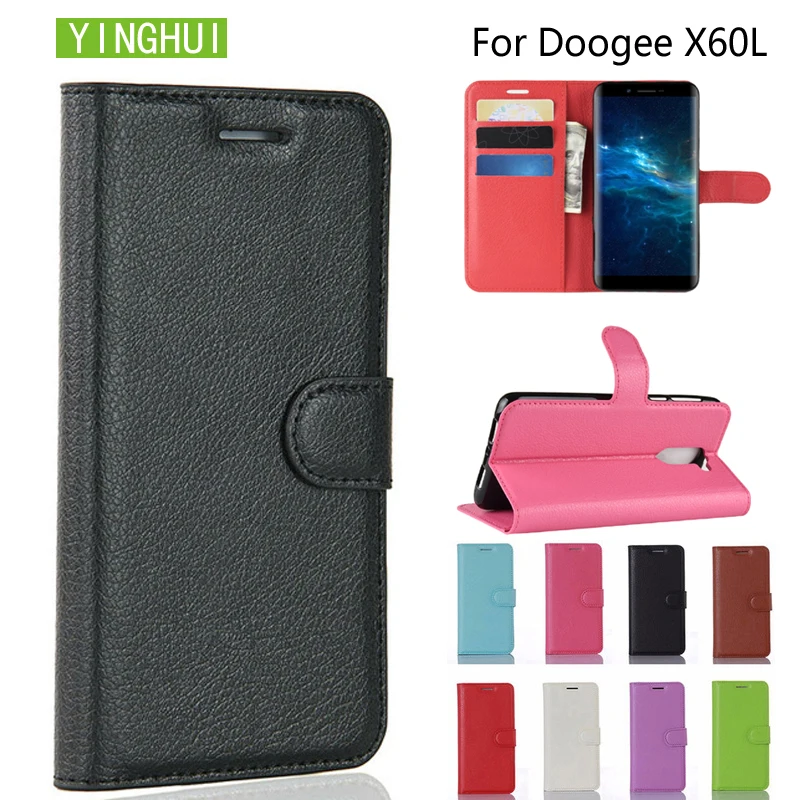 Кожаный чехол YINGHUI Для DOOGEE X60L защитный классический стиль сплошной цвет флип