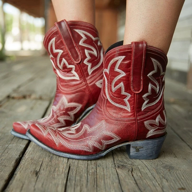 Embroiry Botas Ковбойские ботильоны для женщин из искусственной кожи Ботинки на