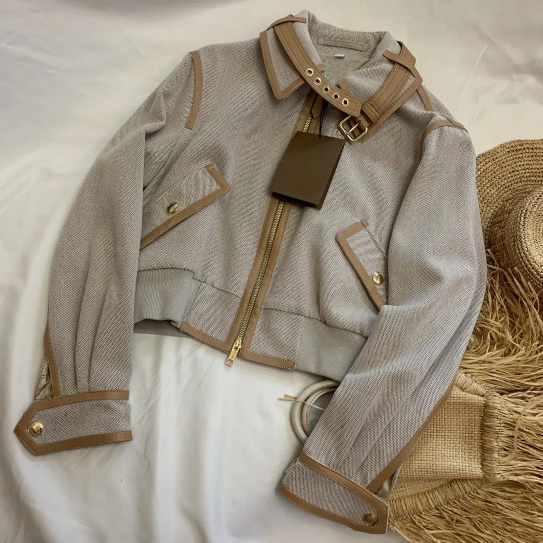 

Streetwear Khaki Coats for Women Top Quality 3D Cut Stand Collar Long Sleeve Coats Luxury Brand Button Pocket Zipper Jacket Lady