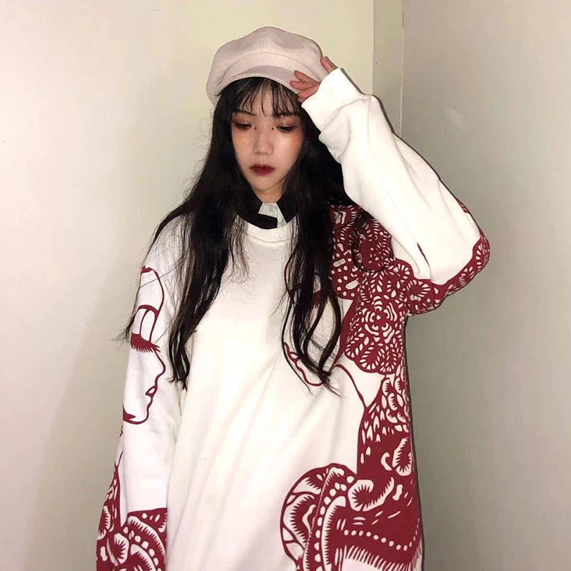 

Fashion Paper Cut Print Graphic Long Sleeve Men Tshirts White Student Teenagers Loose Tops Woman Oversized Punk Hip Hop Harajuku