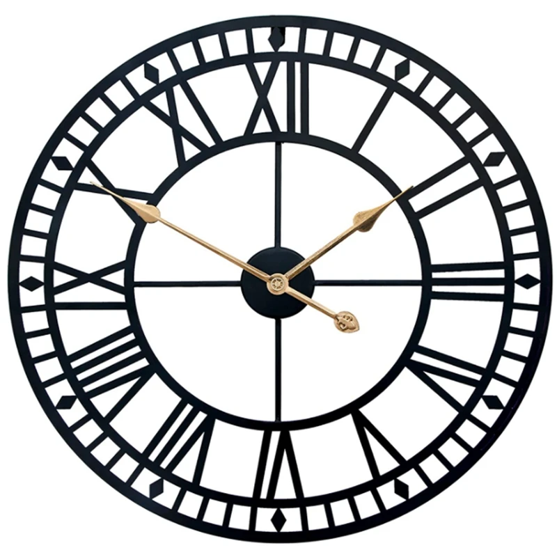 

Wall Clock,Retro Skeleton Black Metal Clock Ancient Roman Numeral Style Silent Quartz Movement Wall Clock For Home Decor
