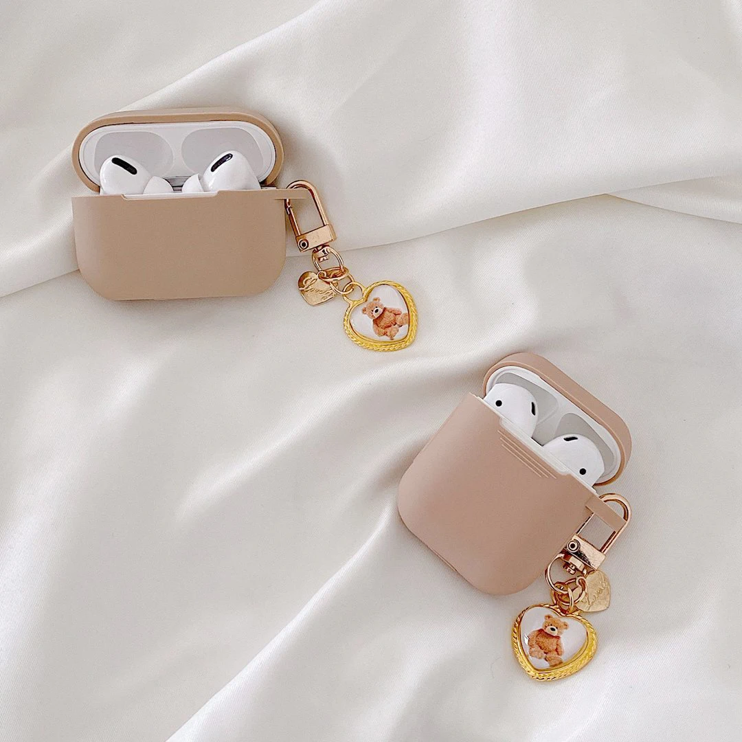 

fundas For AirPods Pro Case AirPods 2 3 Cute Peach Love heart Pendant keyring headphone case For Air pods 2 Earphone Cover
