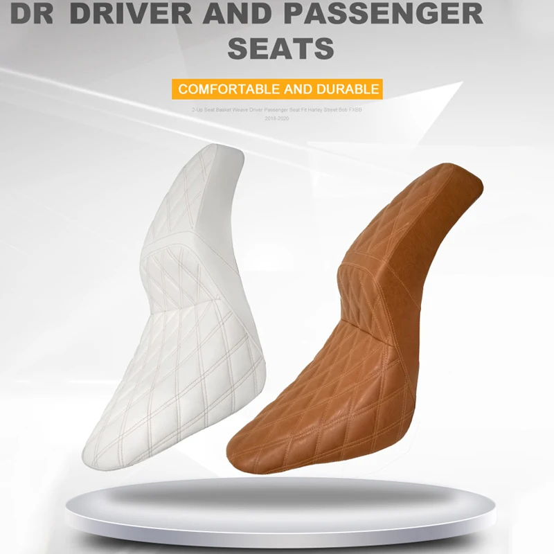 

Driver & Passenger 2-Up Seat Weave Pattern White Brown Seat Fit Harley Street Bob FXBB 2018-2023 Motorcycle Accessories