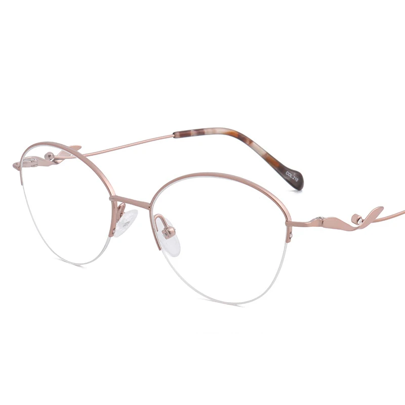 

Luxury Semi Half Rim Pure Titanium Optical Eyewear Frame Glasses Spectacles Women Rhinestone Olive Branch Design Eyeglasses