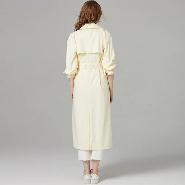 

Elegant Long Trench Coat Women Spring Autumn Fashion Classic Double Breasted High Quality Luxury Brand Coats Light Yellow Female