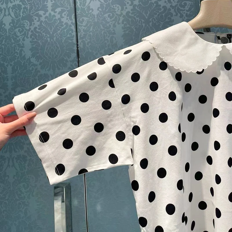 

Korean Doll Collar Polka Dot Printed T-shirt 2021 Summer New Women's Fashion Sweet Loose All-match Short Sleeve TopBrand Clothes