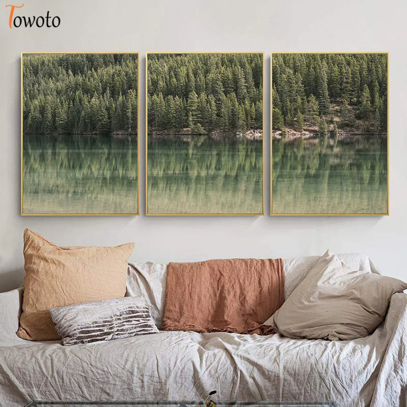 Пейзаж в скандинавском стиле настенная живопись на холсте с изображением леса