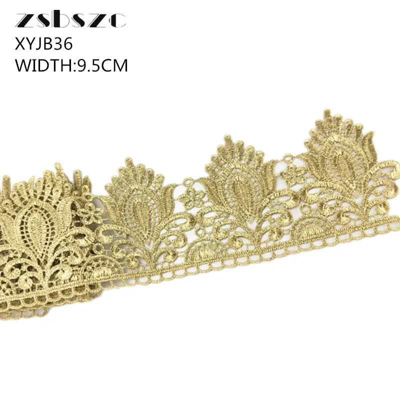 9 5 см ширина ярдов винтажная Золотая кружевная лента блестящая вязаная крючком