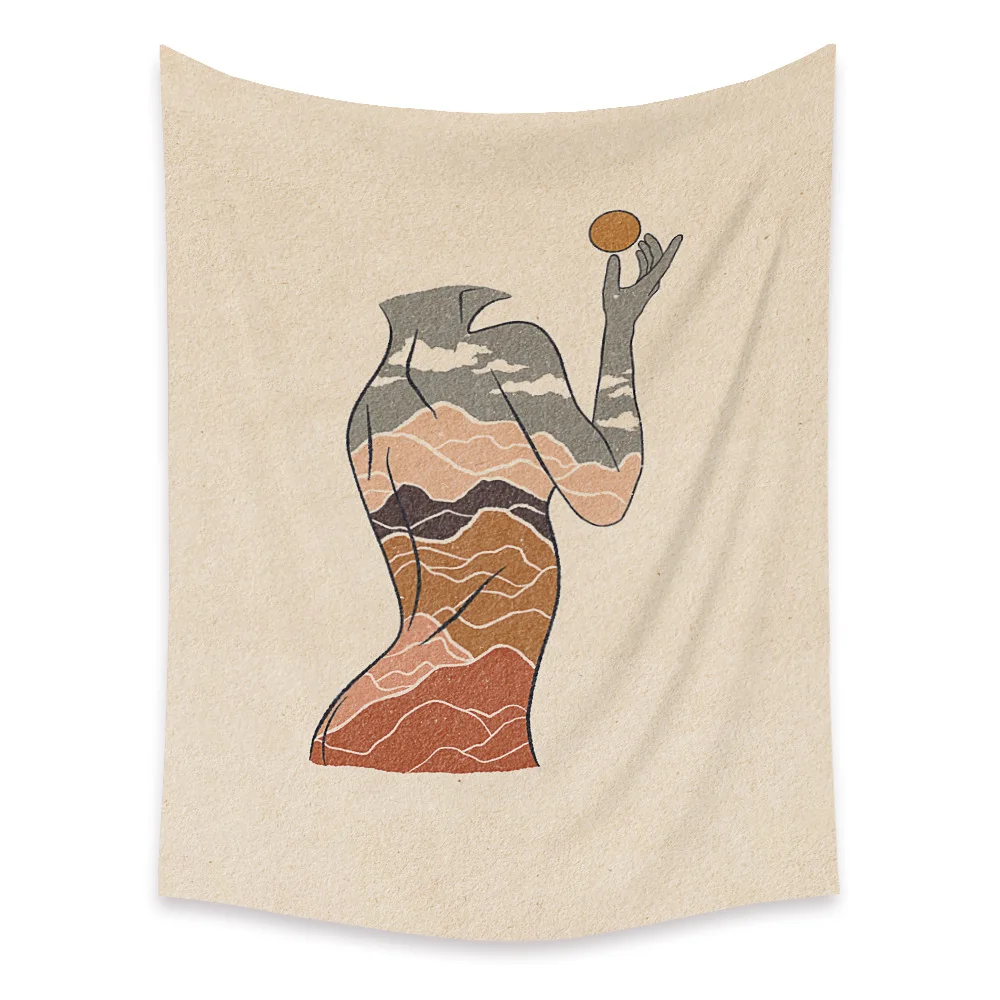 

Ins Home Decor Morandi simple fresh Character line wall hanging Tapestry fabric living room background mural beach Picnic mat