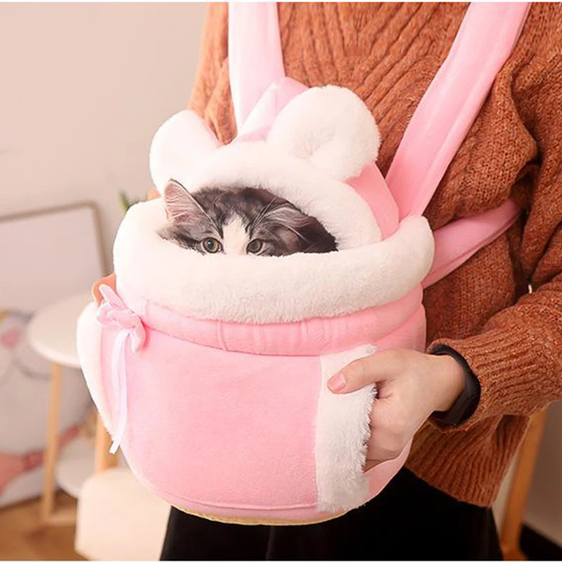 Переносной теплый флисовый нагрудный рюкзак для кошек и котят розовая милая